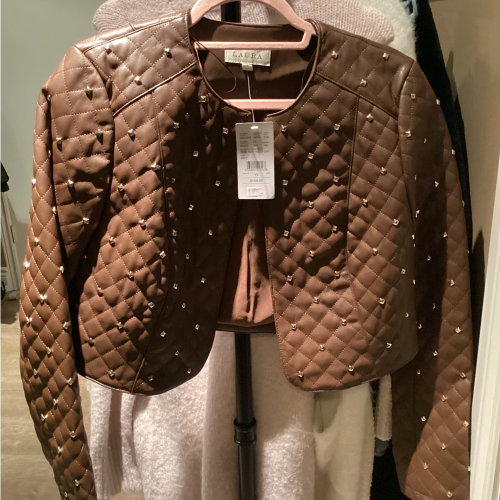 LAURA Quilted Brown Studded Leather Jacket